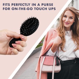 Mini Boar Bristle Brush by Everlong Hair - Adds Shine, Promotes Growth, Scalp Massage & Detangling, Suitable for All Hair Types, Extensions & Wigs, with Ergonomic Matte Black Handle