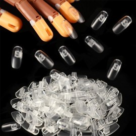 AKOAK 100 Pcs Manicure Replaceable Practice Nail with High Flexibility and Flexible Artificial Hand Matching Practice Nail with Buckle Practice Nail (Transparent)