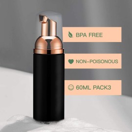 2oz Foam Pump Bottle (3PCS) Empty Travel Foaming Dispenser for Hand Soap, Lash Cleanser, Shampoo (60ml, Rose Gold &Black 2oz Foam Pump Bottle (3PCS) Empty Travel Foaming Dispenser for Hand Soap, Lash Cleanser, Shampoo (60ml, Rose Gold &Black