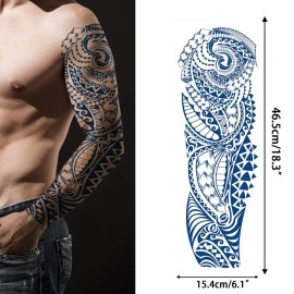 Aresvns Semi Permanent Sleeve Tattoos for Men & Women,Realistic Temporary Arm Tattoo,Lifelike Dark Blue Large Fake Tattoos Waterproof and Long Lasting 2 Weeks Tattoos Christmas Gift