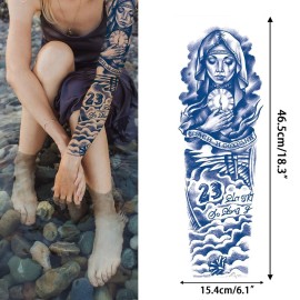 Aresvns Semi Permanent Sleeve Tattoos for Men & Women,Realistic Temporary Arm Tattoo,Lifelike Dark Blue Large Fake Tattoos Waterproof and Long Lasting 2 Weeks Tattoos Christmas Gift