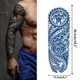 Aresvns Semi Permanent Sleeve Tattoos for Men & Women,Realistic Temporary Arm Tattoo,Lifelike Dark Blue Large Fake Tattoos Waterproof and Long Lasting 2 Weeks Tattoos Christmas Gift