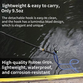 KOMCLUB Boat Hook for Docking 3-Stage Telescopic Boat Hook Pole Newest Luminous Design Lightweight Telescoping Hook for Boat with Non-Slip Rubber Grips-3.93 FT