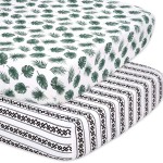 The Peanutshell 2-Pack Fitted Crib Sheet Set - Super Soft & Breathable Baby Girl or Boy Crib Sheets, Nursery Decor, Fit for Standard Mattress Cover- Leaf n Stripe