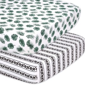 The Peanutshell 2-Pack Fitted Crib Sheet Set - Super Soft & Breathable Baby Girl or Boy Crib Sheets, Nursery Decor, Fit for Standard Mattress Cover- Leaf n Stripe