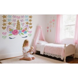 heshengzaixian Unicorn Horn Wall Stickers,Cute Unicorn Face Star Heart Peel & Stick Removable Wall Decals for Girls Bedroom, Baby Girl Nursery Kids Birthday Wall Decoration,Girl\'s Room Decor