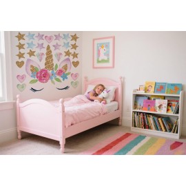 heshengzaixian Unicorn Horn Wall Stickers,Cute Unicorn Face Star Heart Peel & Stick Removable Wall Decals for Girls Bedroom, Baby Girl Nursery Kids Birthday Wall Decoration,Girl\'s Room Decor