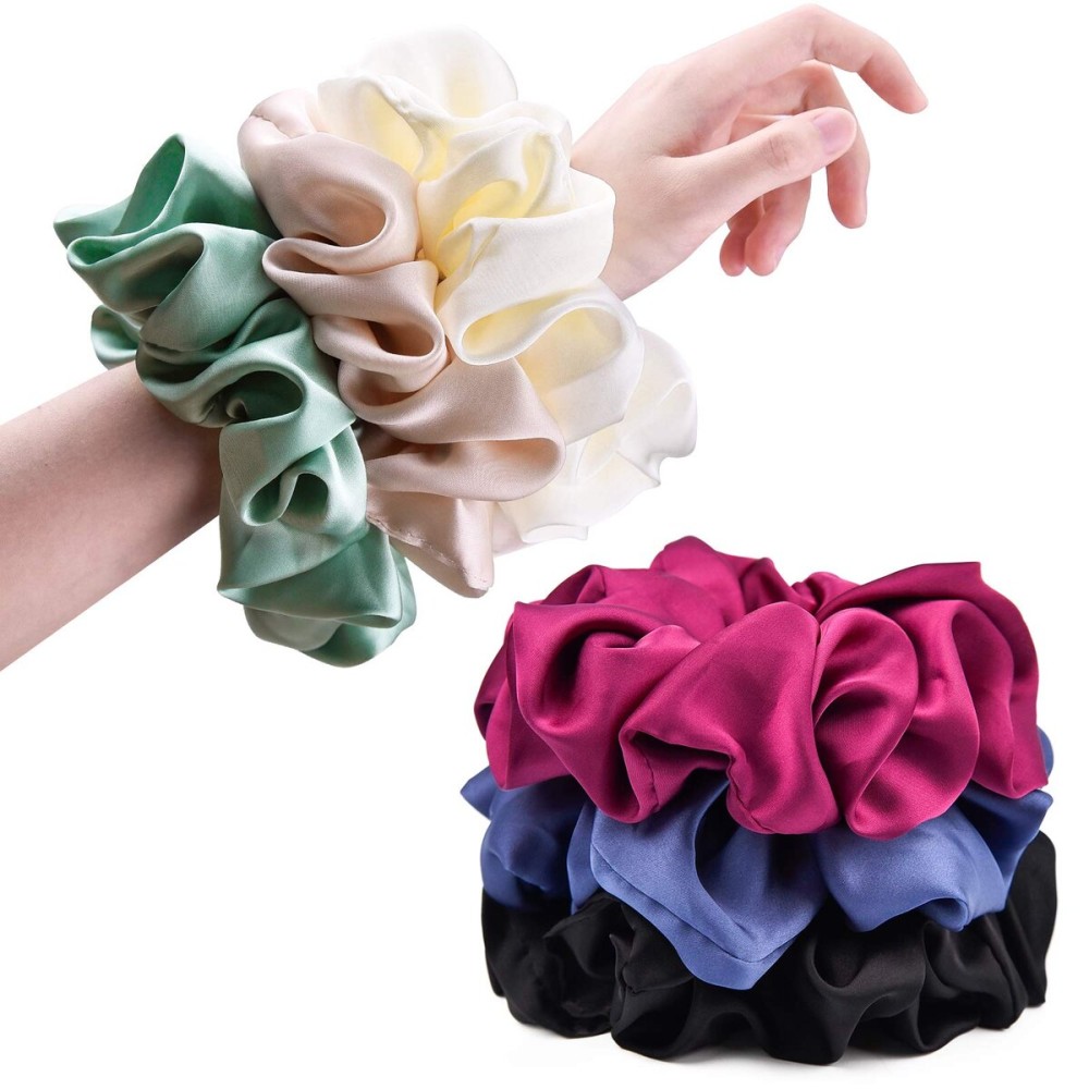 CEELGON Big Real Silk Scrunchies for Women Extra Large Scrunchie Satin Oversized Silk Scrunchy for Thick Hair Elastic Hair Ties Jumbo Hair Scrunchies 6 Pack (black,white,mulberry,champagne,blue,green) CEELGON Big Real Silk Scrunchies for Women Extra Large Scrunchie Satin Oversized Silk Scrunchy for Thick Hair Elastic Hair Ties Jumbo Hair Scrunchies 6 Pack (black,white,mulberry,champagne,blue,green)