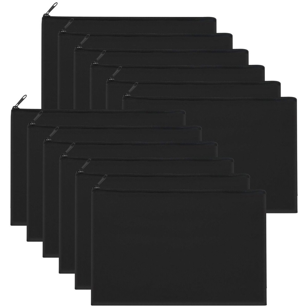 Sinzip 12 Pieces Black Cotton Canvas Makeup Bag, Multipurpose Cosmetic Bag with Zipper Travel Toiletry Pouch, Blank DIY Craft Bag (Black, M)