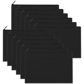 Sinzip 12 Pieces Black Cotton Canvas Makeup Bag, Multipurpose Cosmetic Bag with Zipper Travel Toiletry Pouch, Blank DIY Craft Bag (Black, M)