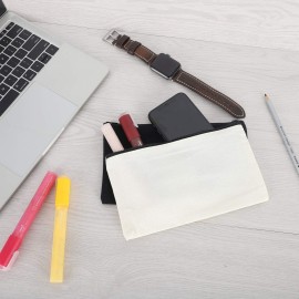 Sinzip 12 Pieces Black Cotton Canvas Makeup Bag, Multipurpose Cosmetic Bag with Zipper Travel Toiletry Pouch, Blank DIY Craft Bag (Black, M)