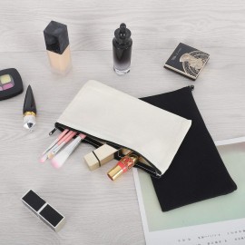 Sinzip 12 Pieces Black Cotton Canvas Makeup Bag, Multipurpose Cosmetic Bag with Zipper Travel Toiletry Pouch, Blank DIY Craft Bag (Black, M)