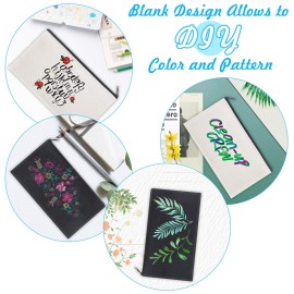 Sinzip 12 Pieces Black Cotton Canvas Makeup Bag, Multipurpose Cosmetic Bag with Zipper Travel Toiletry Pouch, Blank DIY Craft Bag (Black, M)