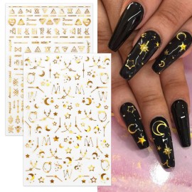 TailaiMei 12 Sheets Gold Moon Star Nail Stickers, 3D Metallic Laser Self-Adhesive Nail Art Decals for Women Manicure DIY or Nail Salon(1000Pcs) TailaiMei 12 Sheets Gold Moon Star Nail Stickers, 3D Metallic Laser Self-Adhesive Nail Art Decals for Women Manicure DIY or Nail Salon(1000Pcs)
