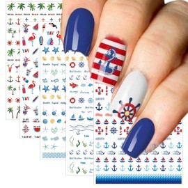 TailaiMei Summer Nail Decals Stickers, Self-Adhesive DIY Design Nail Art Decorations (12 Sheets)