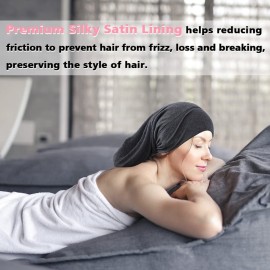 greatremy Silky Satin Lined Hair Cover Bonnet Sleep Cap,Extra Large Double Layer Adjustable Slouchy Beanie Slap Hats for Women Curly Natural Long Dreadlocks Braids Locs Hair Sleeping Light gray greatremy Silky Satin Lined Hair Cover Bonnet Sleep Cap,Extra Large Double Layer Adjustable Slouchy Beanie Slap Hats for Women Curly Natural Long Dreadlocks Braids Locs Hair Sleeping Light gray