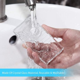 Maitys Lash Tile Glass Pallet Eyelash Crystal Pallet Bigger Size Extension Tile False Lash Tray Strip Adhesive Glue Holder for Eyelash Extensions(4 x 2 x 0.4 Inch,Transparent)