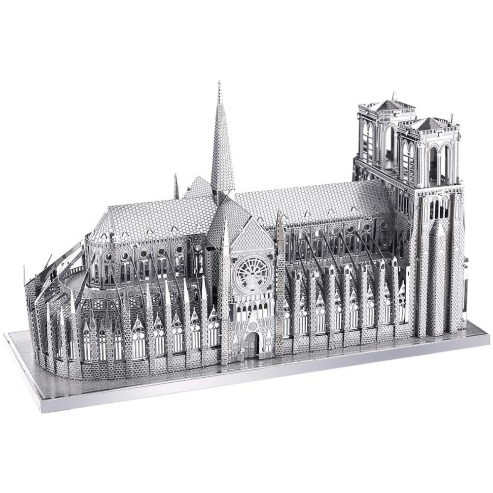 Piececool 3D Metal Puzzle for Adults, Notre Dame De Paris Church Metal Model Kit, French Cathedral Architecture Building Kits, Great Birthday Gifts (Silver)