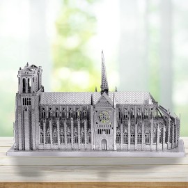 Piececool 3D Metal Puzzle for Adults, Notre Dame De Paris Church Metal Model Kit, French Cathedral Architecture Building Kits, Great Birthday Gifts (Silver)