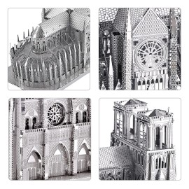 Piececool 3D Metal Puzzle for Adults, Notre Dame De Paris Church Metal Model Kit, French Cathedral Architecture Building Kits, Great Birthday Gifts (Silver)