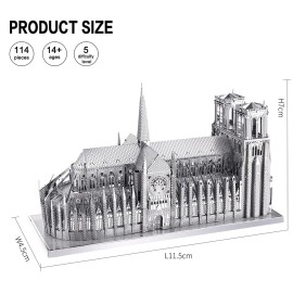 Piececool 3D Metal Puzzle for Adults, Notre Dame De Paris Church Metal Model Kit, French Cathedral Architecture Building Kits, Great Birthday Gifts (Silver)