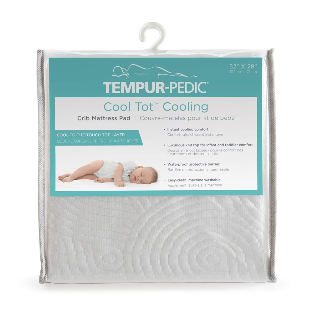 Tempur-Pedic Cool Tot Cooling Fitted Waterproof Infant and Baby Crib Mattress Protector Pad & Toddler Bed Cover, Comfortable and Luxurious Topper, Machine Washable and Dryer Friendly, 52 x 28- White