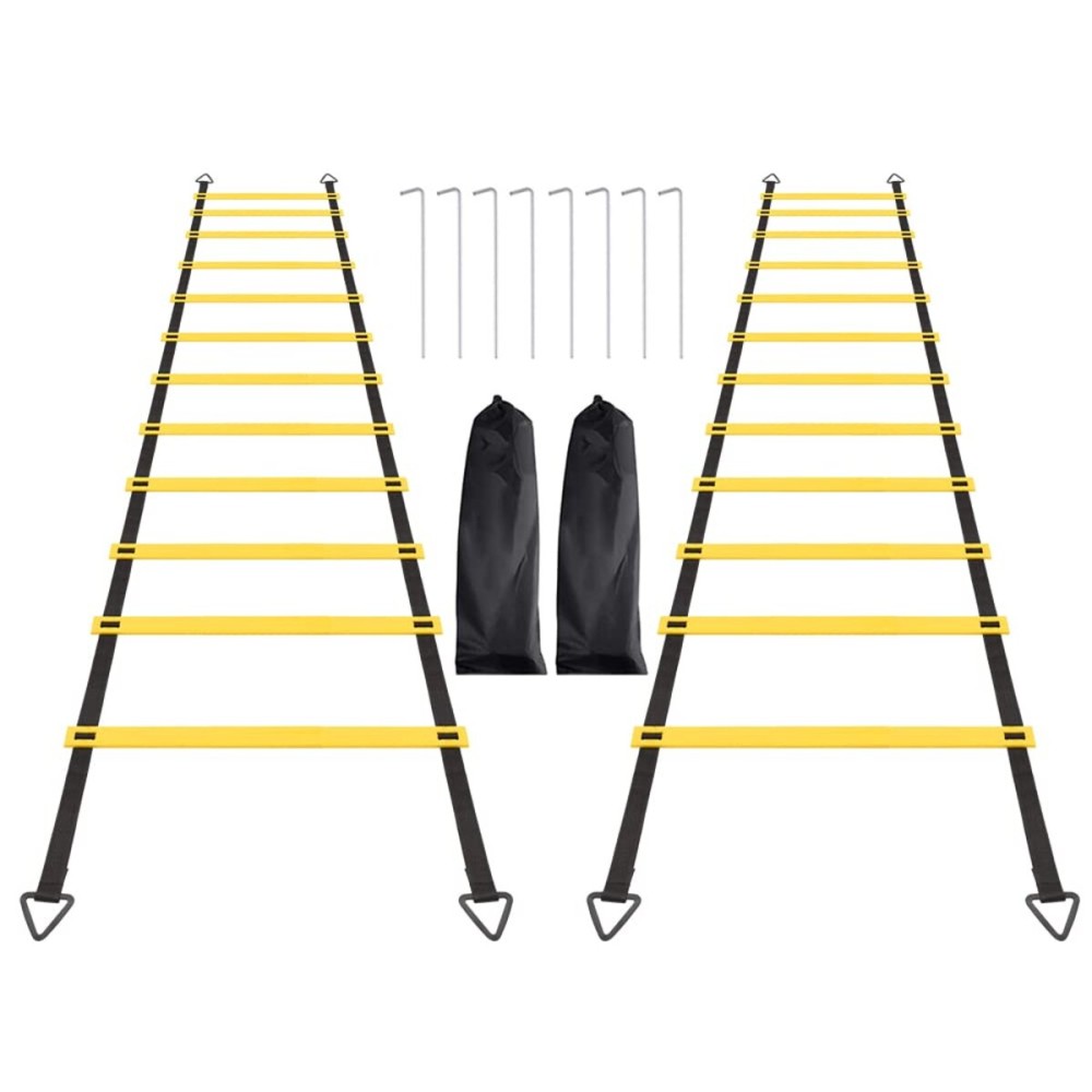 2 Pack 12 Rungs Agility Ladder Set, Speed Training Ladder with Steel Stakes and Carry Bag for Soccer, Speed Fitness Feet Training (2 Pack, 12 Rungs)