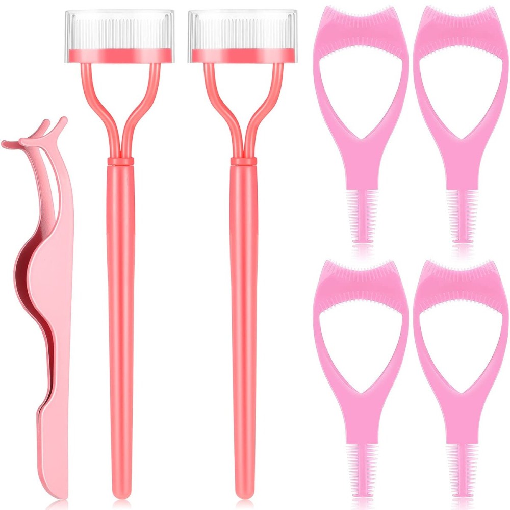Patelai 7 Pcs Eyelash Makeup Tool 3 in 1Mascara Shield Guard Mascara Shield Applicator Guard Lash Separator Eyelash Comb Extension Tweezers for Women Makeup(Pink)