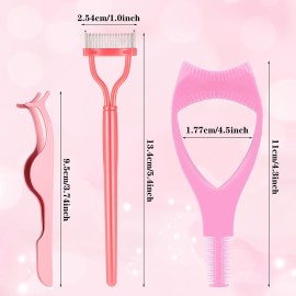 Patelai 7 Pcs Eyelash Makeup Tool 3 in 1Mascara Shield Guard Mascara Shield Applicator Guard Lash Separator Eyelash Comb Extension Tweezers for Women Makeup(Pink)