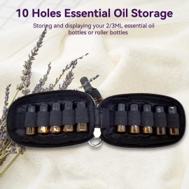 10 Holes Keychain Essential Oil Carrying Case, Portable Roller Bottles Essential Oil Storage Organizer Mini Travel Bag for Oil Bottles(Purple)