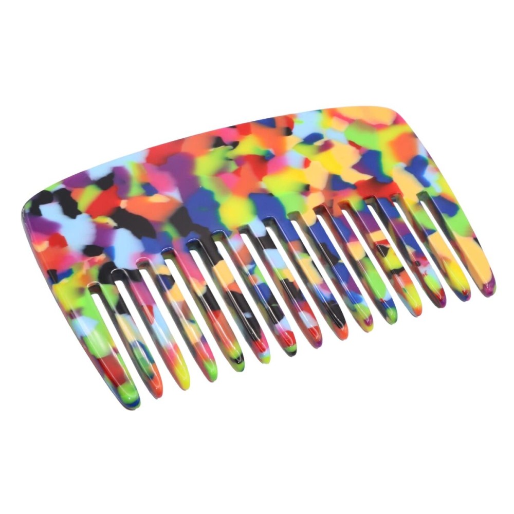 French Amie Wide Teeth Pocket Comb for Thick Hair Celluloid Handmade No Static Grooming Styling Detangling Hair Comb for Women and Girls (Multi Color)