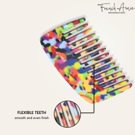 French Amie Wide Teeth Pocket Comb for Thick Hair Celluloid Handmade No Static Grooming Styling Detangling Hair Comb for Women and Girls (Multi Color)