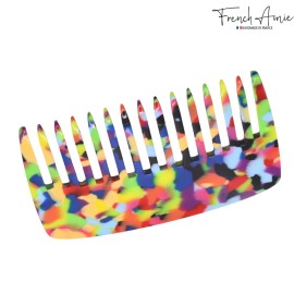 French Amie Wide Teeth Pocket Comb for Thick Hair Celluloid Handmade No Static Grooming Styling Detangling Hair Comb for Women and Girls (Multi Color)