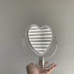 1Pc Acrylic Double Side Makeup Mirror Cute Heart Shaped Cosmetic Mirror, Transparent Base Home Bedroom Desktop Make Up Mirror (White)