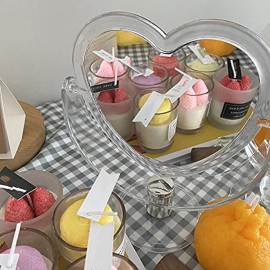 1Pc Acrylic Double Side Makeup Mirror Cute Heart Shaped Cosmetic Mirror, Transparent Base Home Bedroom Desktop Make Up Mirror (White)