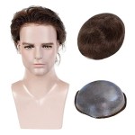LLWear Toupee for Men 100% Human Hair Mens Hair Piece 8x10 Inch 0.03mm UltraThin Skin V-loop Men\'s Hair Replacement System Light- Medium Density Mens Toupee 4 (Light Brown Color)