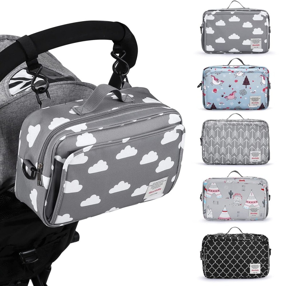 Small Diaper Bag, Stroller Organizer Bags for Baby with Insulated Pocket, Stroller Hooks and Adjustable Strap,Universal Mini Diaper Tote Bags Fit All Strollers, Gray