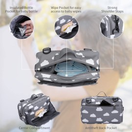 Small Diaper Bag, Stroller Organizer Bags for Baby with Insulated Pocket, Stroller Hooks and Adjustable Strap,Universal Mini Diaper Tote Bags Fit All Strollers, Gray