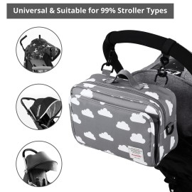 Small Diaper Bag, Stroller Organizer Bags for Baby with Insulated Pocket, Stroller Hooks and Adjustable Strap,Universal Mini Diaper Tote Bags Fit All Strollers, Gray