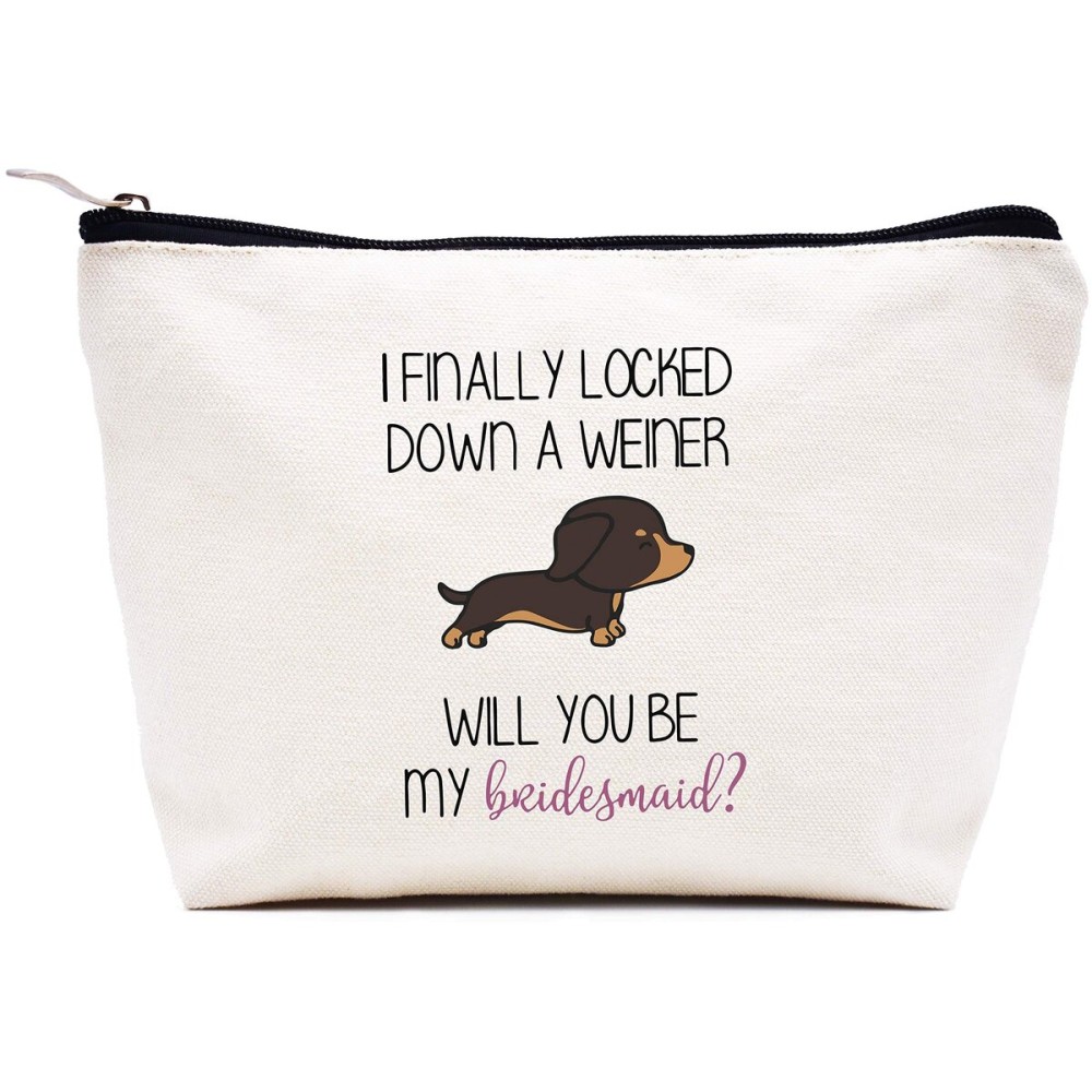 LIBIHUA Makeup Bag Cosmetic Bag Travel Pouch- Bridesmaid Gift-Maid of Honor Gift-Bachelorette Party Wedding Present for Besties Friends Women-I Finally Locked Down A Weiner Will You Be My Bridesmaid