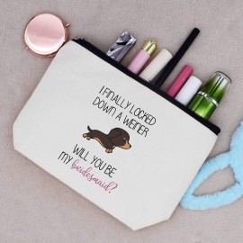LIBIHUA Makeup Bag Cosmetic Bag Travel Pouch- Bridesmaid Gift-Maid of Honor Gift-Bachelorette Party Wedding Present for Besties Friends Women-I Finally Locked Down A Weiner Will You Be My Bridesmaid