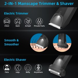 INVJOY Manscape Body Trimmer for Men, Waterproof Electric Razor/Shavers with Dual-Head for Facial, Pubic & Groin Hair Grooming, Ceramic & Foil Blades Hair Trimmer with LED - Birthday Gift for Him Dad