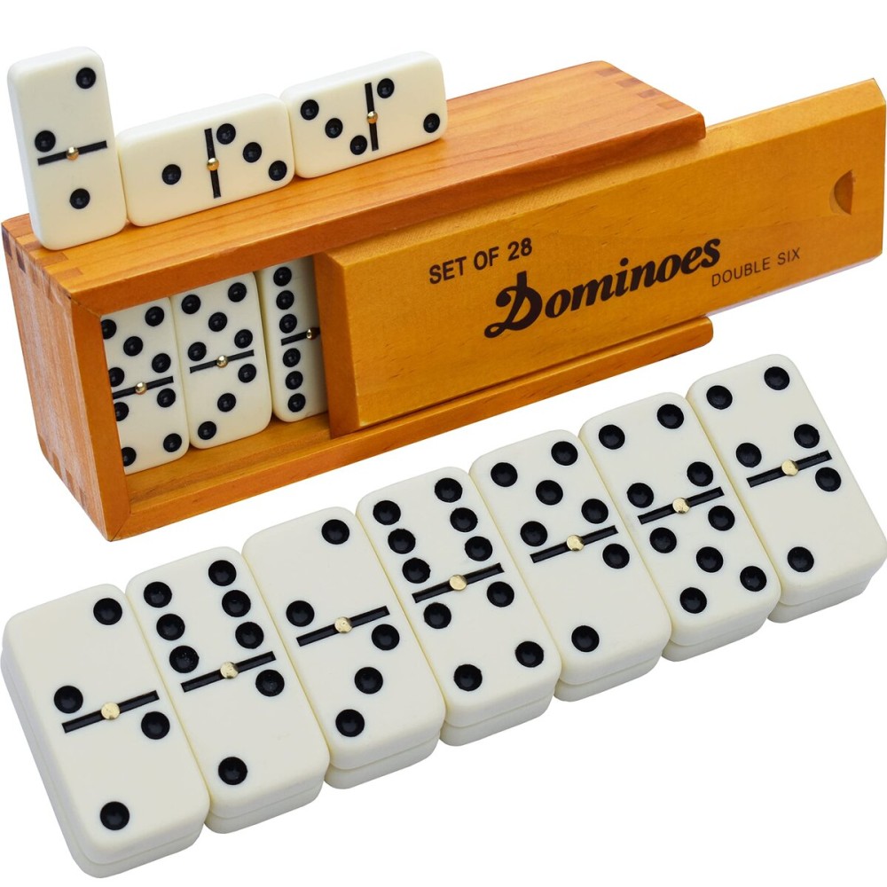 Queensell Dominos Set for Adults - Dominoes - Classic Board Games, Double 6 Dominoes Family Games for Kids and Adults - Double Six Standard Dominos Set 28 Tiles with Wood Case, Juegos de Mesa