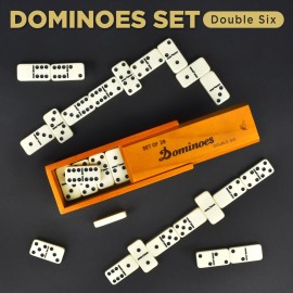 Queensell Dominos Set for Adults - Dominoes - Classic Board Games, Double 6 Dominoes Family Games for Kids and Adults - Double Six Standard Dominos Set 28 Tiles with Wood Case, Juegos de Mesa