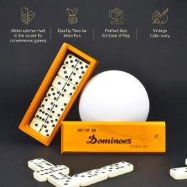Queensell Dominos Set for Adults - Dominoes - Classic Board Games, Double 6 Dominoes Family Games for Kids and Adults - Double Six Standard Dominos Set 28 Tiles with Wood Case, Juegos de Mesa
