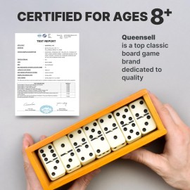 Queensell Dominos Set for Adults - Dominoes - Classic Board Games, Double 6 Dominoes Family Games for Kids and Adults - Double Six Standard Dominos Set 28 Tiles with Wood Case, Juegos de Mesa