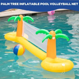 Giant Inflatable Palm Tree Volleyball Net Set w Ball- 12 ft Long Extra Large Size-Durable Thick PVC Material, Easy to Inflate- Outdoor/Backyard Summer Pool Party, Kids Water Toy or Activity Game Float