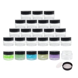 BPFY 24 Pack 1 oz Round Clear Glass Cosmetic Jars with Inner Liners and Black Lids, Travel Glass Jars, Cosmetic Containers for Lip Balms, Powders, Makeup, Cream, Eyeshadow, Slime, Paint