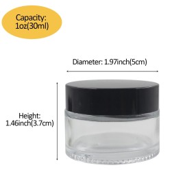 BPFY 24 Pack 1 oz Round Clear Glass Cosmetic Jars with Inner Liners and Black Lids, Travel Glass Jars, Cosmetic Containers for Lip Balms, Powders, Makeup, Cream, Eyeshadow, Slime, Paint