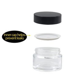 BPFY 24 Pack 1 oz Round Clear Glass Cosmetic Jars with Inner Liners and Black Lids, Travel Glass Jars, Cosmetic Containers for Lip Balms, Powders, Makeup, Cream, Eyeshadow, Slime, Paint